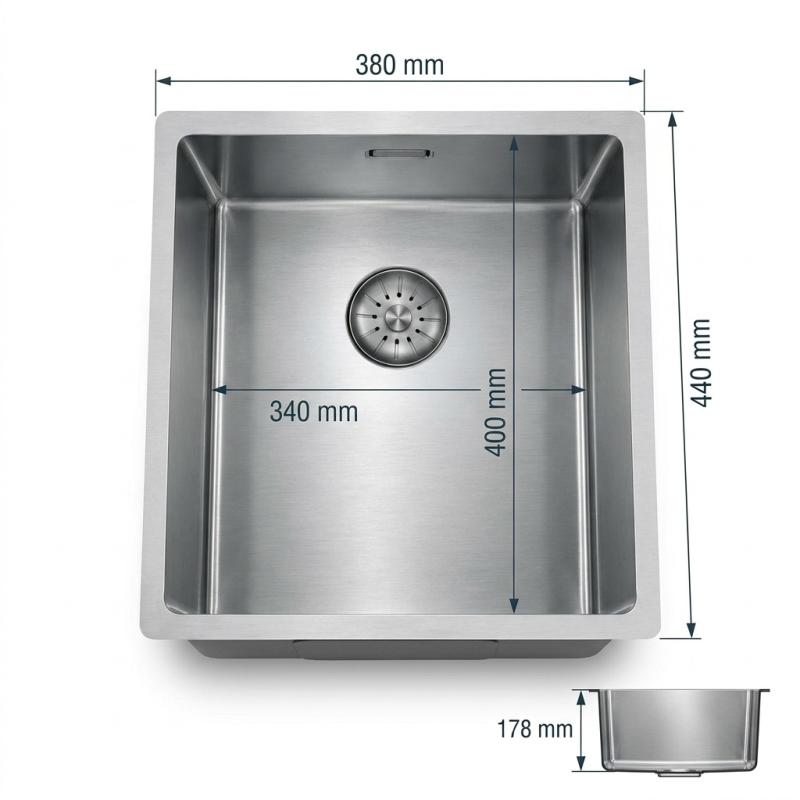 Pure.Sink Comfort RVS spoelbak 34x40 cm onderbouw, vlakbouw en opbouw PCM3440-02